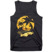 Tropical Palm Trees Sailboat Beach Island Sunset Tank Top