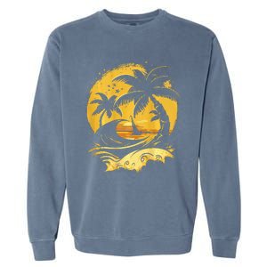 Tropical Palm Trees Sailboat Beach Island Sunset Garment-Dyed Sweatshirt