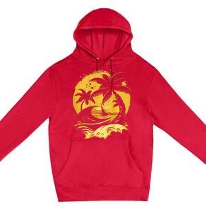 Tropical Palm Trees Sailboat Beach Island Sunset Premium Pullover Hoodie