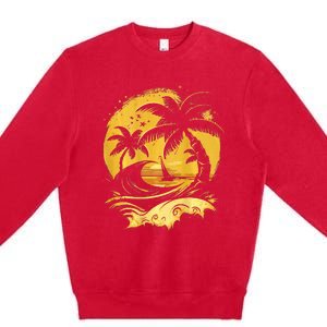 Tropical Palm Trees Sailboat Beach Island Sunset Premium Crewneck Sweatshirt