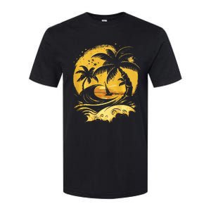 Tropical Palm Trees Sailboat Beach Island Sunset Softstyle CVC T-Shirt