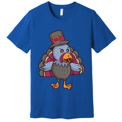 Turkey Pilgrim Thanksgiving Cartoon Thanks Gratitude Gift Premium T-Shirt