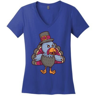 Turkey Pilgrim Thanksgiving Cartoon Thanks Gratitude Gift Women's V-Neck T-Shirt