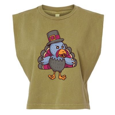 Turkey Pilgrim Thanksgiving Cartoon Thanks Gratitude Gift Garment-Dyed Women's Muscle Tee