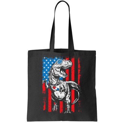 Trex Popsicle USA Flag Funny 4th Of July Dinosaur Gift Tote Bag