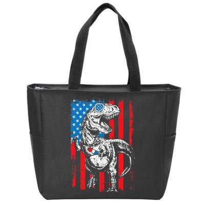 Trex Popsicle USA Flag Funny 4th Of July Dinosaur Gift Zip Tote Bag