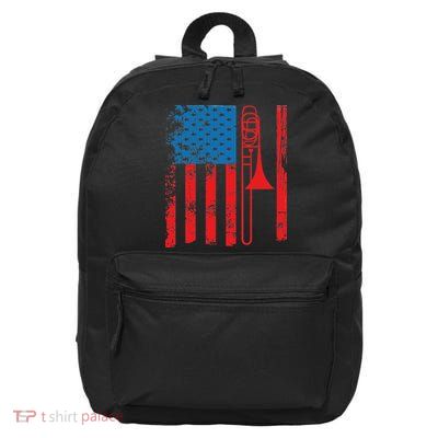 Trombone Player Usa Flag Gift Accessories For Women 16 in Basic Backpack