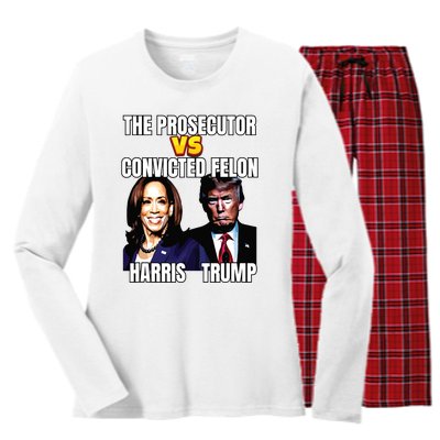 The Prosecutor Versus The Convicted Felon Harris Vs Trump Women's Long Sleeve Flannel Pajama Set 