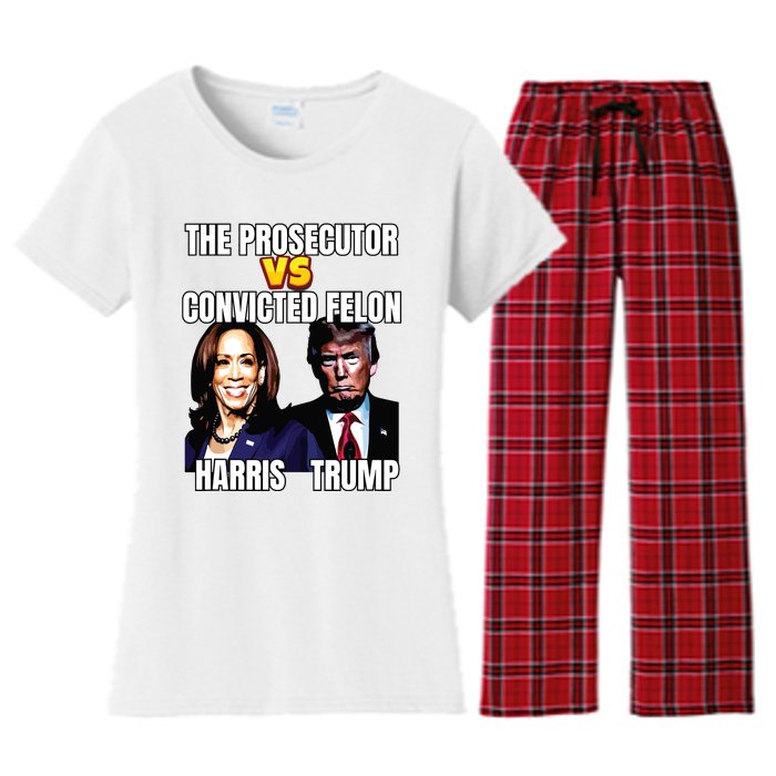 The Prosecutor Versus The Convicted Felon Harris Vs Trump Women's Flannel Pajama Set