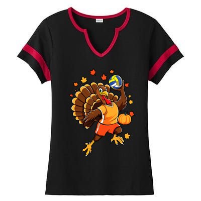 Turkey Playing Volleyball Thanksgiving Volleyball Player Ladies Halftime Notch Neck Tee