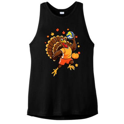 Turkey Playing Volleyball Thanksgiving Volleyball Player Ladies PosiCharge Tri-Blend Wicking Tank