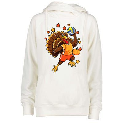 Turkey Playing Volleyball Thanksgiving Volleyball Player Womens Funnel Neck Pullover Hood