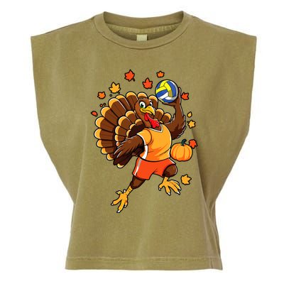 Turkey Playing Volleyball Thanksgiving Volleyball Player Garment-Dyed Women's Muscle Tee