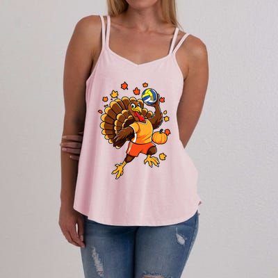 Turkey Playing Volleyball Thanksgiving Volleyball Player Women's Strappy Tank