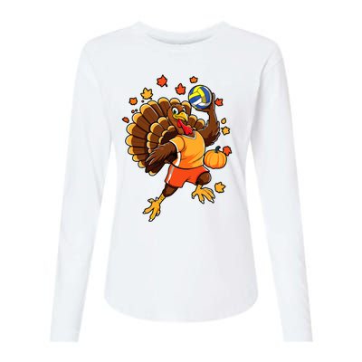 Turkey Playing Volleyball Thanksgiving Volleyball Player Womens Cotton Relaxed Long Sleeve T-Shirt