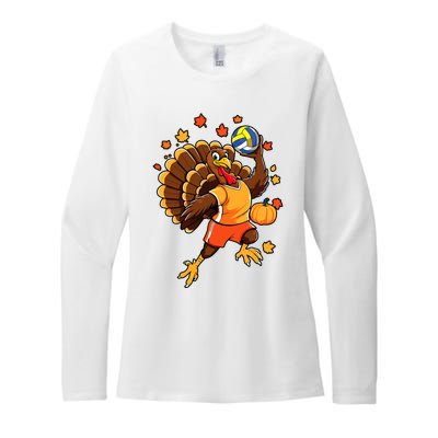 Turkey Playing Volleyball Thanksgiving Volleyball Player Womens CVC Long Sleeve Shirt