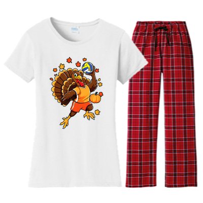 Turkey Playing Volleyball Thanksgiving Volleyball Player Women's Flannel Pajama Set