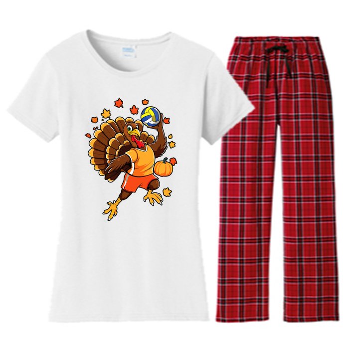 Turkey Playing Volleyball Thanksgiving Volleyball Player Women's Flannel Pajama Set