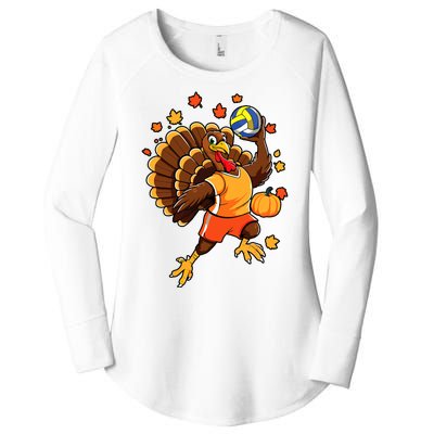 Turkey Playing Volleyball Thanksgiving Volleyball Player Women's Perfect Tri Tunic Long Sleeve Shirt