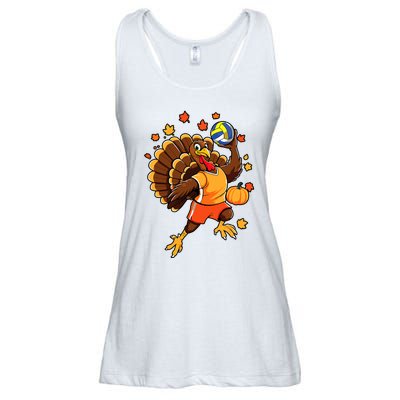 Turkey Playing Volleyball Thanksgiving Volleyball Player Ladies Essential Flowy Tank