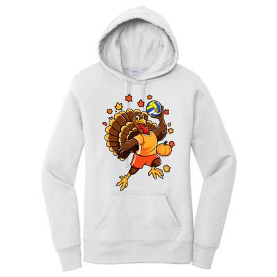 Turkey Playing Volleyball Thanksgiving Volleyball Player Women's Pullover Hoodie