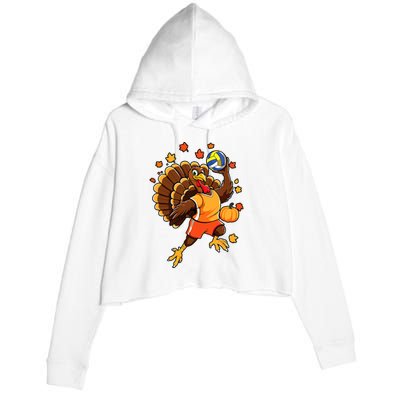 Turkey Playing Volleyball Thanksgiving Volleyball Player Crop Fleece Hoodie