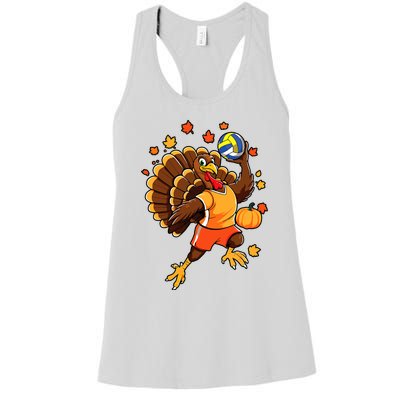 Turkey Playing Volleyball Thanksgiving Volleyball Player Women's Racerback Tank