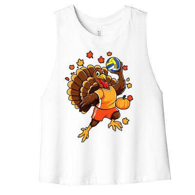 Turkey Playing Volleyball Thanksgiving Volleyball Player Women's Racerback Cropped Tank