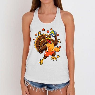 Turkey Playing Volleyball Thanksgiving Volleyball Player Women's Knotted Racerback Tank