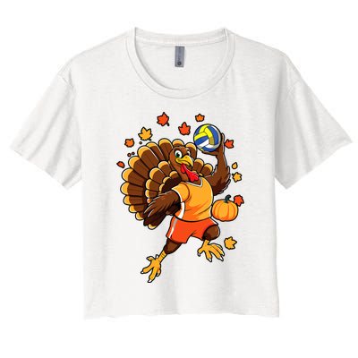 Turkey Playing Volleyball Thanksgiving Volleyball Player Women's Crop Top Tee