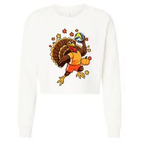 Turkey Playing Volleyball Thanksgiving Volleyball Player Cropped Pullover Crew