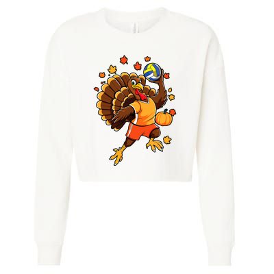 Turkey Playing Volleyball Thanksgiving Volleyball Player Cropped Pullover Crew