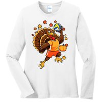 Turkey Playing Volleyball Thanksgiving Volleyball Player Ladies Long Sleeve Shirt