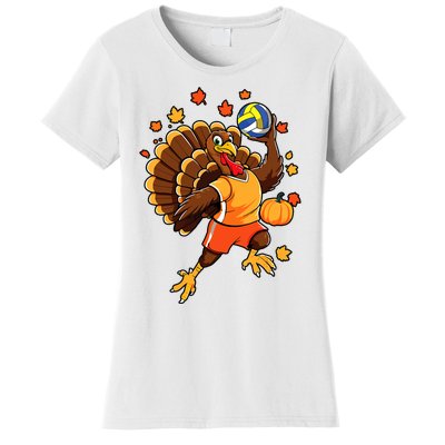 Turkey Playing Volleyball Thanksgiving Volleyball Player Women's T-Shirt