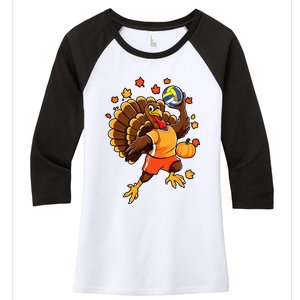 Turkey Playing Volleyball Thanksgiving Volleyball Player Women's Tri-Blend 3/4-Sleeve Raglan Shirt