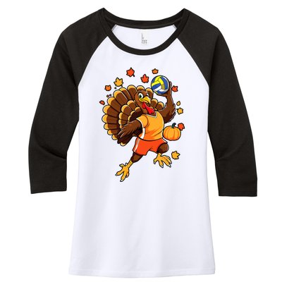 Turkey Playing Volleyball Thanksgiving Volleyball Player Women's Tri-Blend 3/4-Sleeve Raglan Shirt