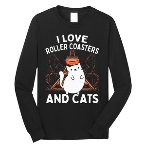 Theme Park Vacation I Love Roller Coasters And Cats Long Sleeve Shirt