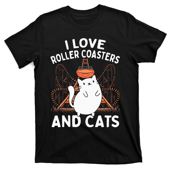 Theme Park Vacation I Love Roller Coasters And Cats T-Shirt