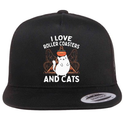 Theme Park Vacation I Love Roller Coasters And Cats Flat Bill Trucker Hat