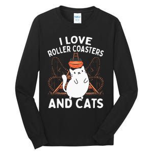 Theme Park Vacation I Love Roller Coasters And Cats Tall Long Sleeve T-Shirt