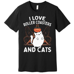 Theme Park Vacation I Love Roller Coasters And Cats Premium T-Shirt