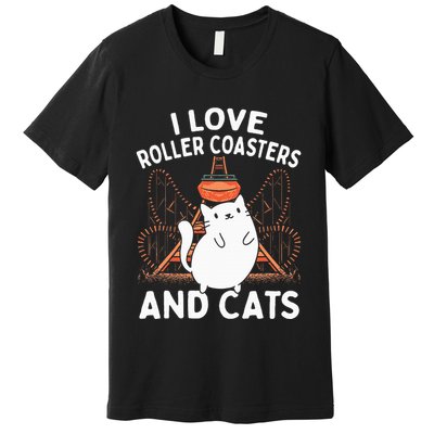 Theme Park Vacation I Love Roller Coasters And Cats Premium T-Shirt