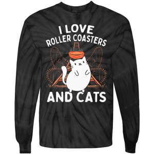 Theme Park Vacation I Love Roller Coasters And Cats Tie-Dye Long Sleeve Shirt