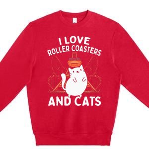 Theme Park Vacation I Love Roller Coasters And Cats Premium Crewneck Sweatshirt