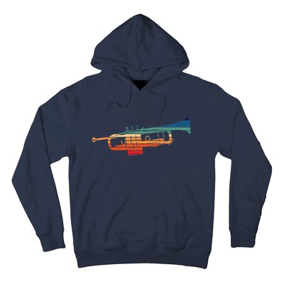 Trumpet Player Vintage Marching Band Retro Sunset Design Hoodie