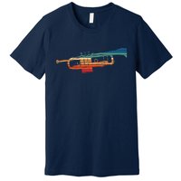 Trumpet Player Vintage Marching Band Retro Sunset Design Premium T-Shirt