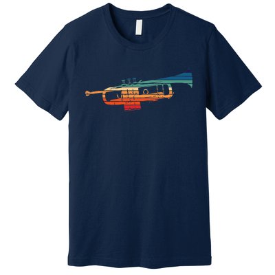 Trumpet Player Vintage Marching Band Retro Sunset Design Premium T-Shirt