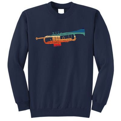 Trumpet Player Vintage Marching Band Retro Sunset Design Tall Sweatshirt