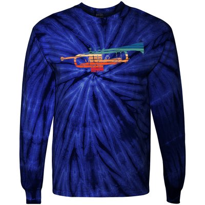 Trumpet Player Vintage Marching Band Retro Sunset Design Tie-Dye Long Sleeve Shirt