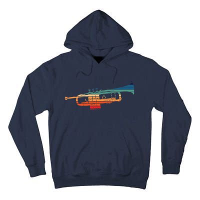 Trumpet Player Vintage Marching Band Retro Sunset Design Tall Hoodie